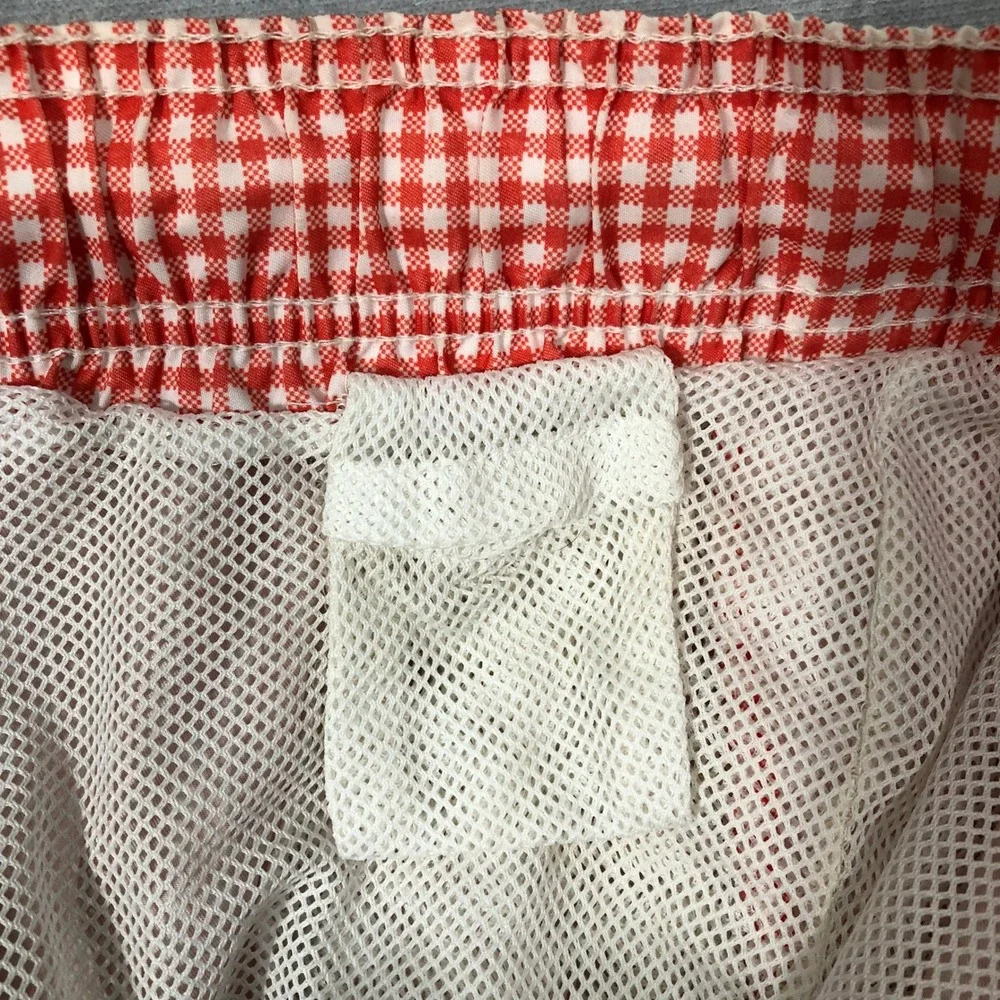 Kanu Surf Swim Trunks Mens XXL Red Gingham Checkered Board Shorts Mesh Lining